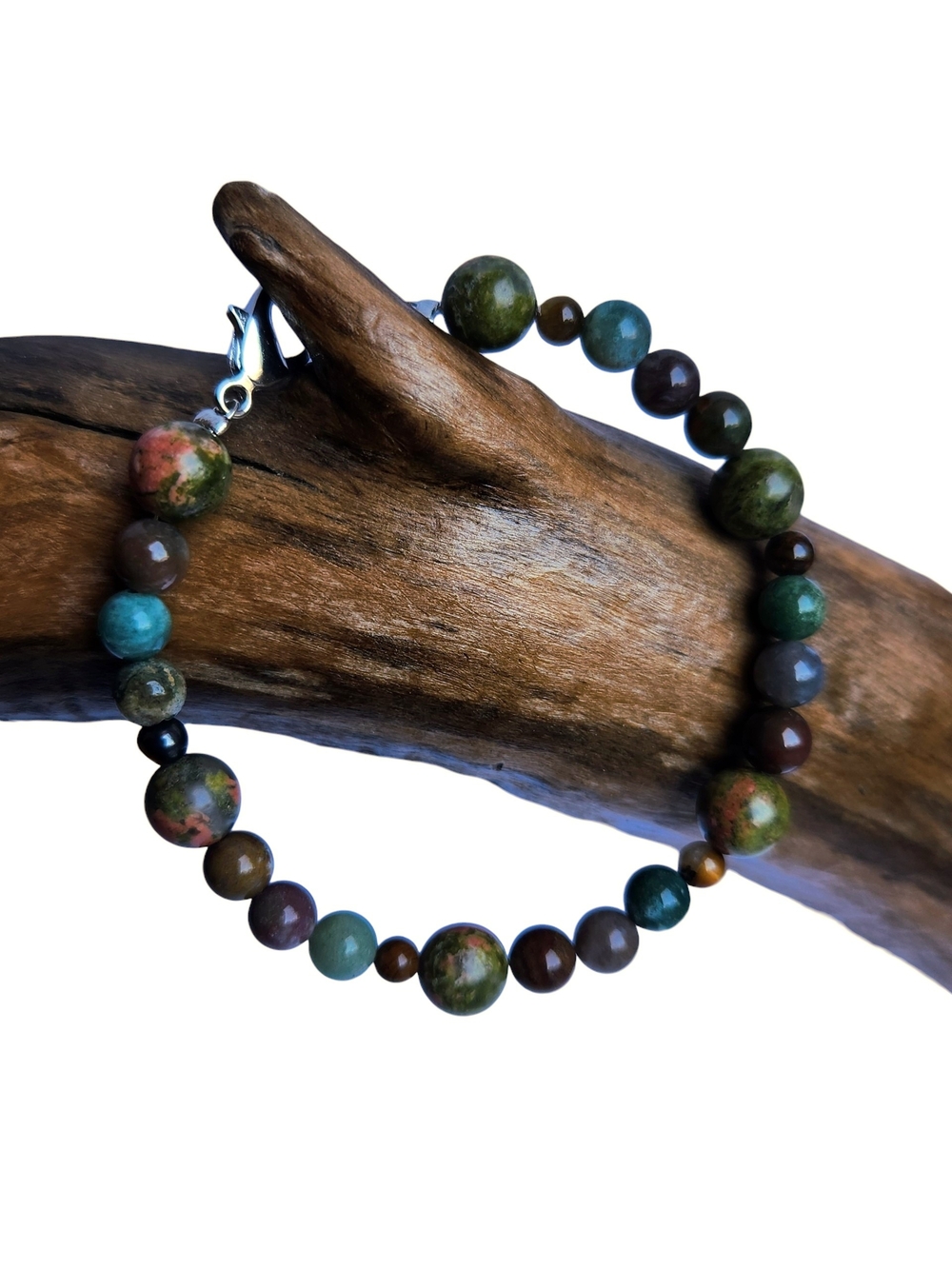 Natural Multicolor Unakite & Jasper Beaded Bracelet